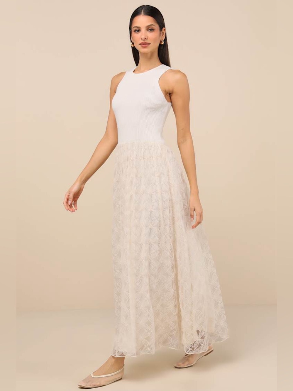 LULUS Completely Charming Ivory Sleeveless Textured Maxi Dress - Picture 2 of 5